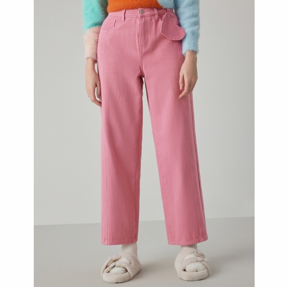 Cider Denim - Cider Pink Denim Middle Waist Wide Leg Jeans XS/2
